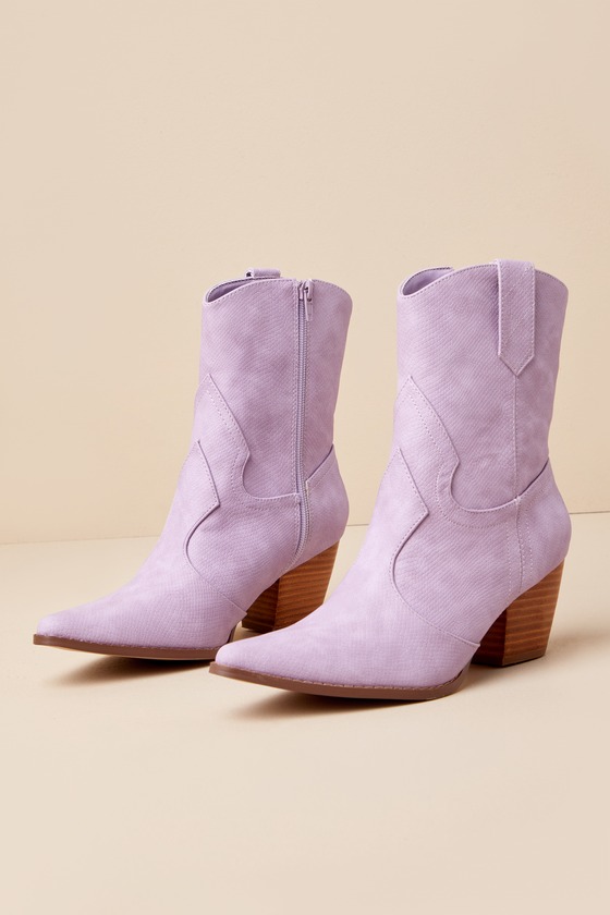 Shop Coconuts By Matisse Bambi Lavender Snake-embossed Pointed-toe Ankle Boots In Purple