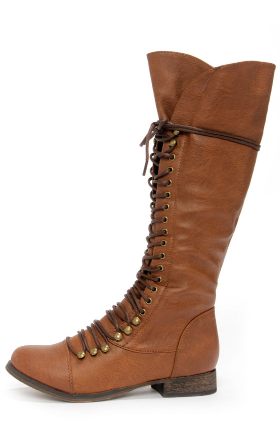 Cute Tan Boots LaceUp Boots Knee High Boots 49.00 Lulus