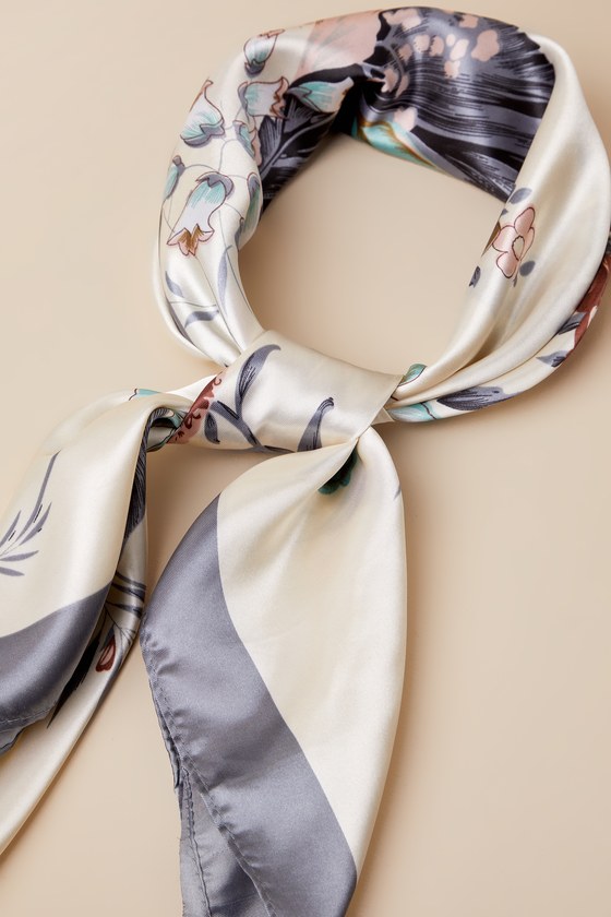 Elegant Gardens Cream Multi Floral Print Satin Scarf 5