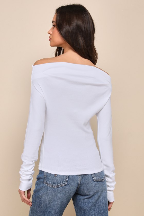 Free People Gigi - White Ribbed Knit Top - OTS Long Sleeve