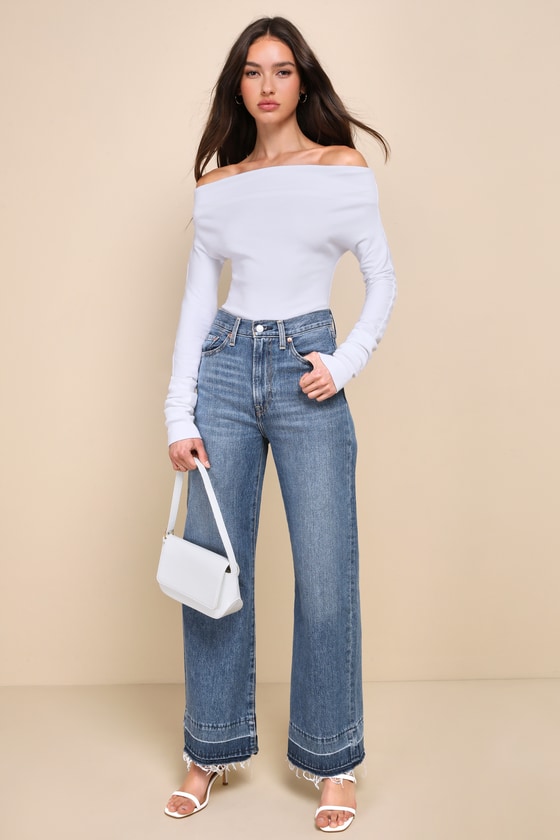 Shop Free People Gigi White Ribbed Off-the-shoulder Long Sleeve Top