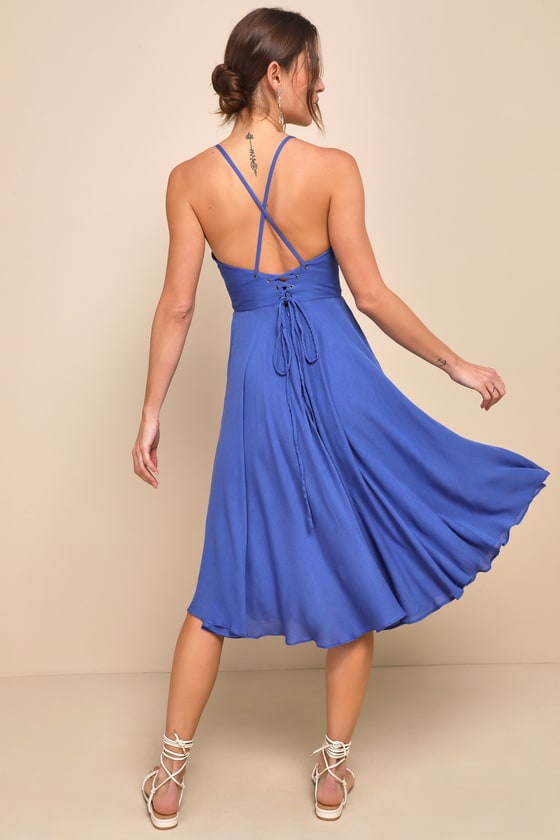 Troulos Royal Blue Lace-Up Midi Dress 6