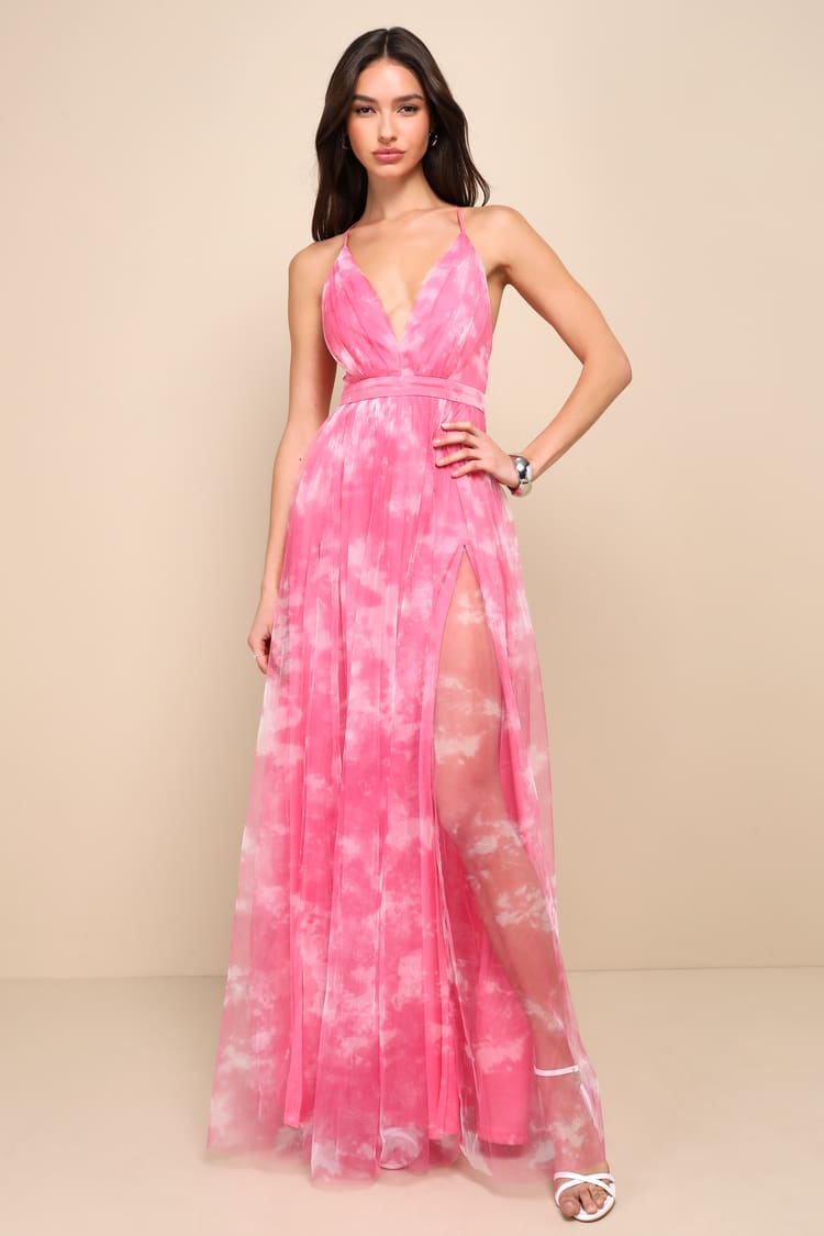 Elegant Moment Hot Pink Tie-Dye Backless Maxi Dress