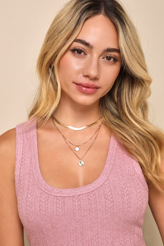Lulus Conveniently Cute Mauve Pink Pointelle Knit Scoop Neck Tank Top In Mauve Pink