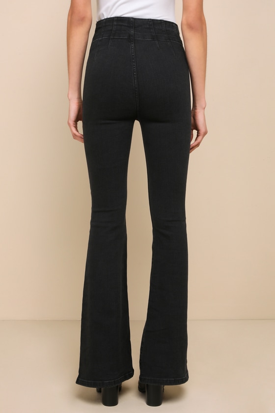 Shop Free People Jayde Washed Black High-waisted Flare Jeans