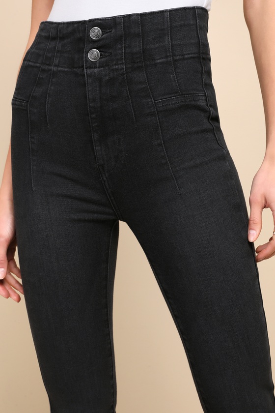 Shop Free People Jayde Washed Black High-waisted Flare Jeans