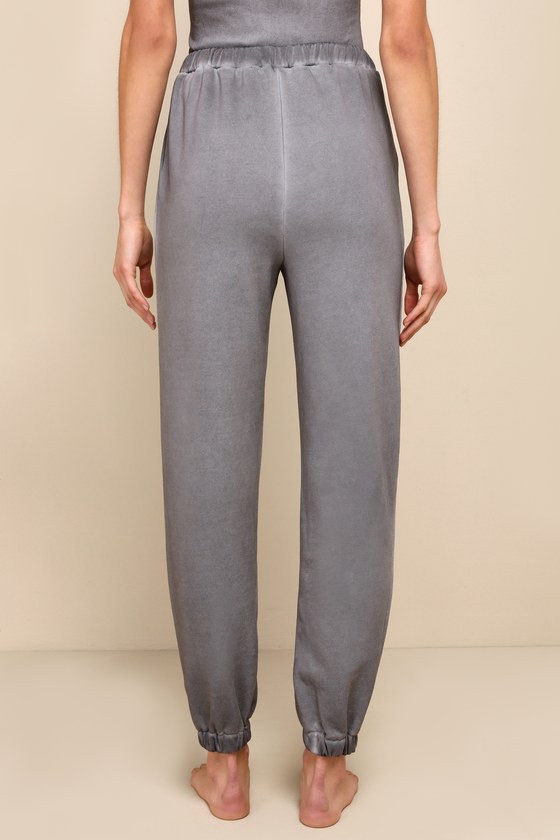 Shop Lulus Comfy Mindset Washed Charcoal Grey French Terry Joggers