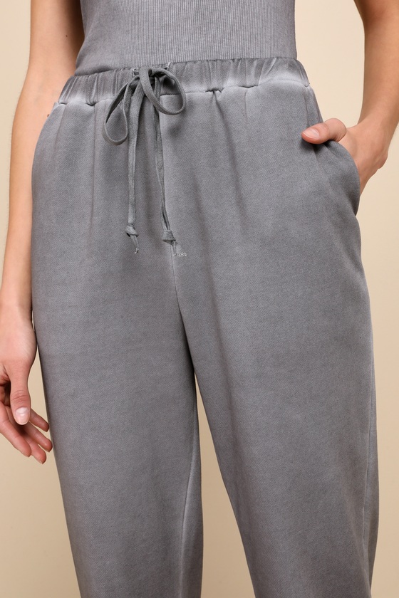 Shop Lulus Comfy Mindset Washed Charcoal Grey French Terry Joggers