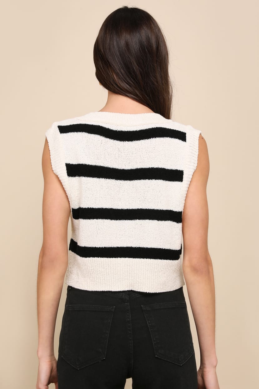 Knitted Top Black And White Striped Vest Top 'Edwina' Stripe