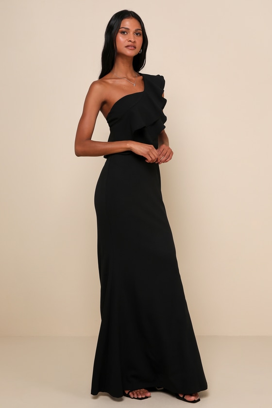 Grand Beauty Black Ruffled One-Shoulder Mermaid Maxi Dress - thumbnail 3