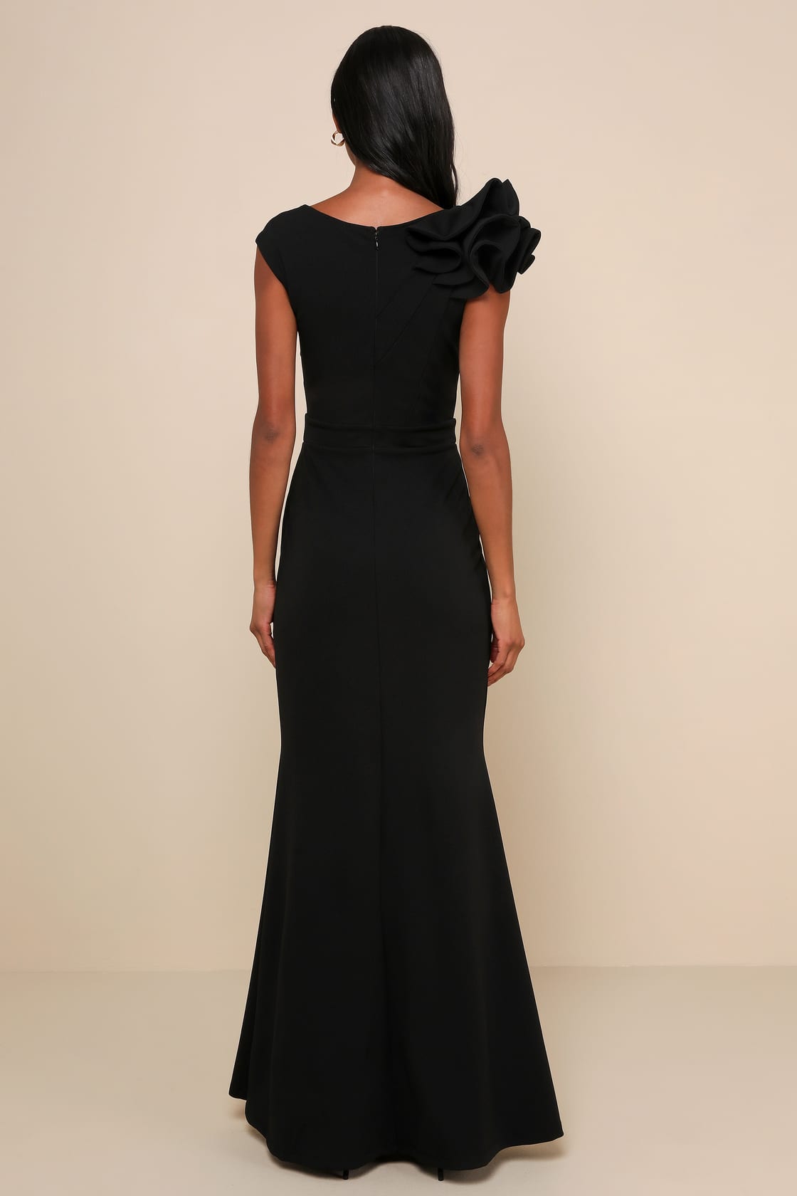 Lucette Black Sleeveless Ruffled Mermaid Maxi Dress