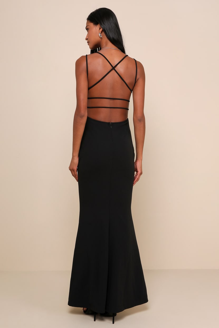 All this Allure Black Strappy Backless Mermaid Maxi Dress