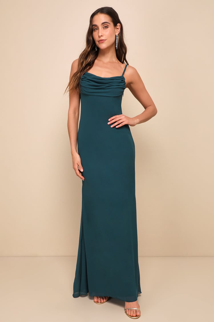 slim fit dress slacks Cowl Neck 50s Open Back Vintage Emerald Green Dress main image 1