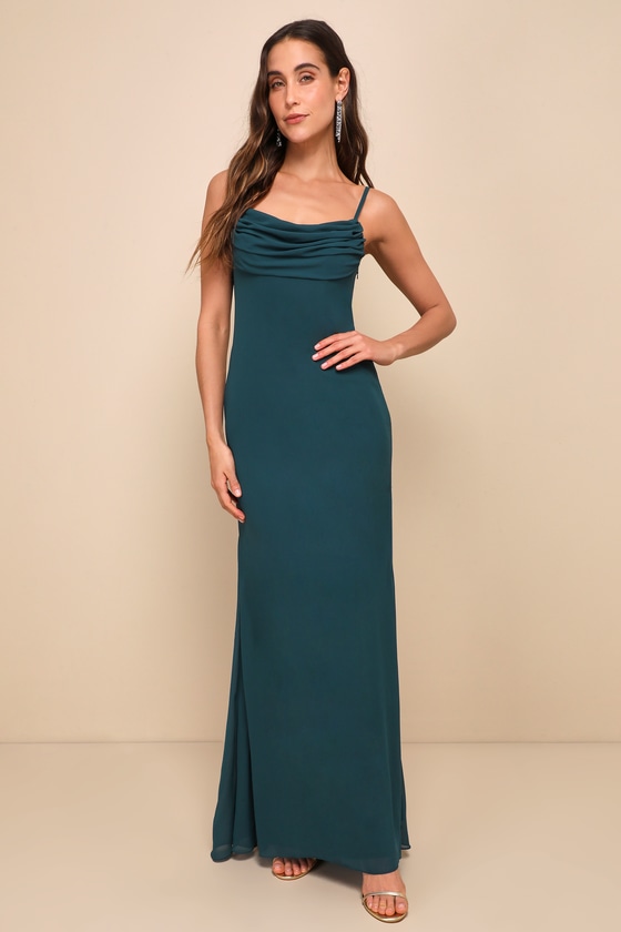Captivated Emerald Green Cowl Neck Maxi Dress 10