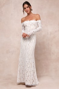 Romance Dreamer White Lace Off-the-Shoulder Maxi Dress