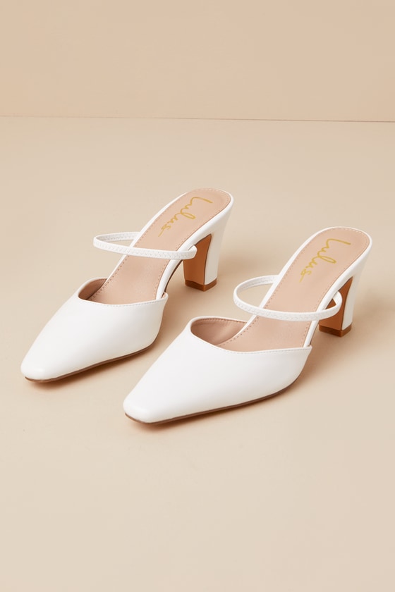 Eulalie White Squared-Toe Mule Pumps 2