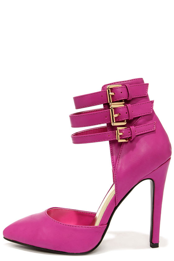 magenta strappy heels