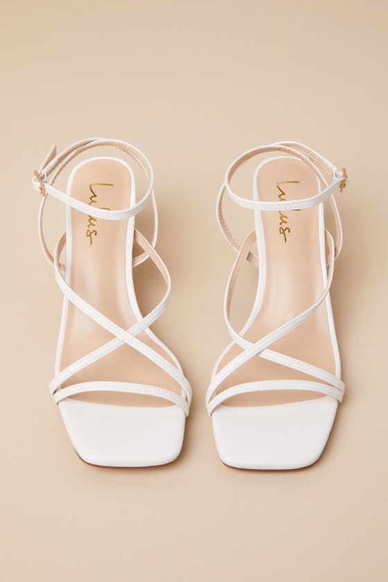 Lulus Makenna White Strappy Ankle Strap Low Heel Sandals In White