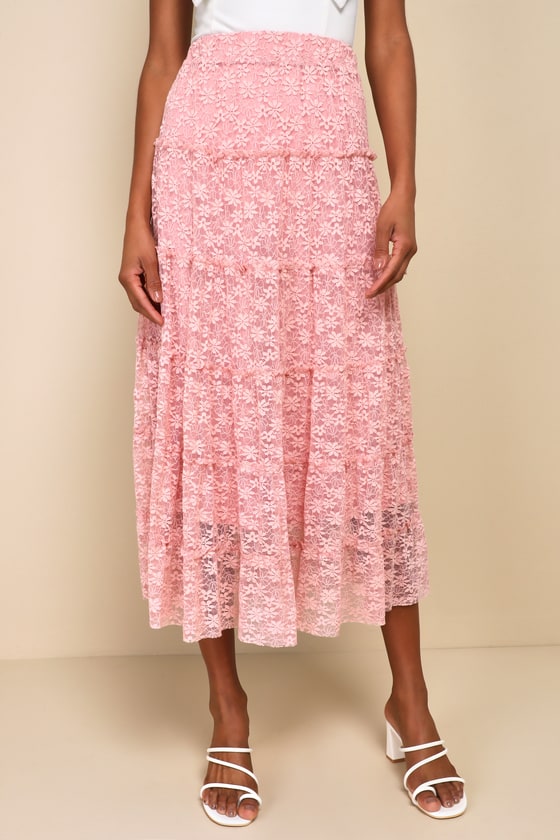 Mauve/Pink Floral Embroidered Skirt Size Medium main image 1
