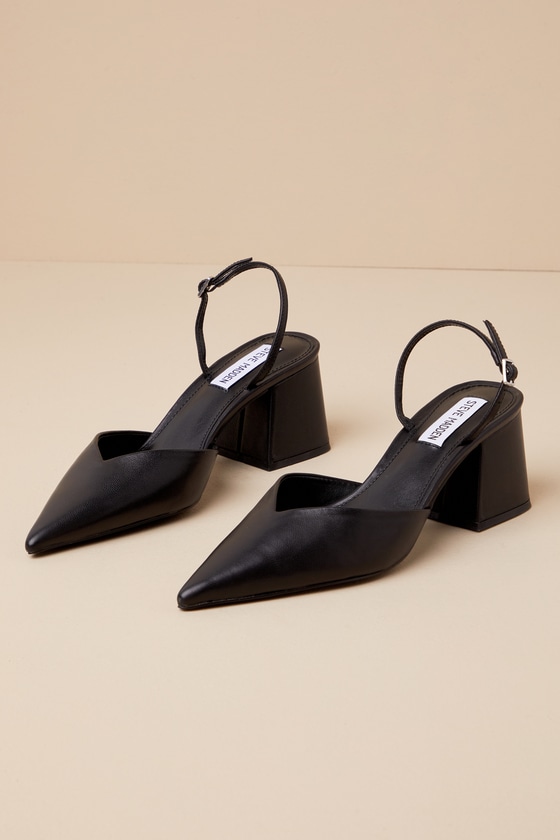 Courtnie Black Leather Pointed-Toe Slingback Pumps 2