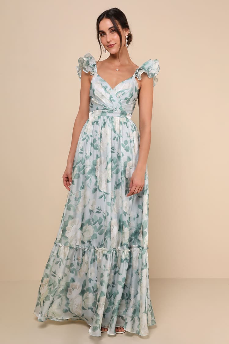 Beautiful Light Blue Ruffled Maxi Dress