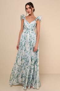 Soiree Perfection Light Blue Floral Ruffled Tiered Maxi Dress 1