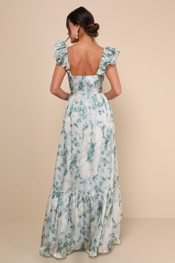 Lulus Soiree Perfection Light Blue Floral Ruffled Tiered Maxi Dress In Light Blue