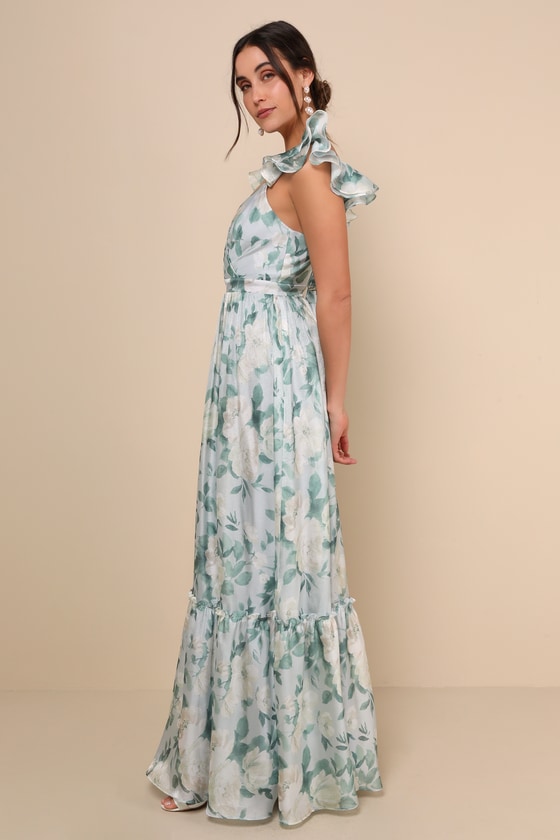 Lulus Soiree Perfection Light Blue Floral Ruffled Tiered Maxi Dress In Light Blue