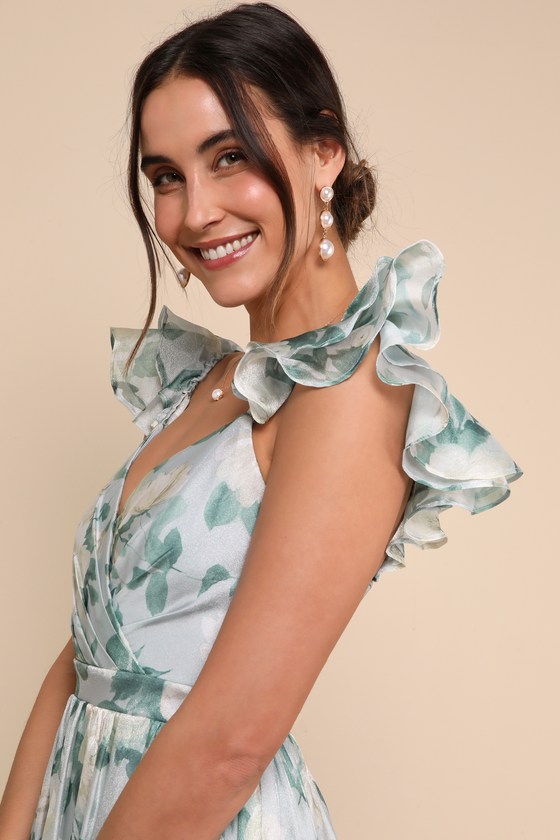 Lulus Soiree Perfection Light Blue Floral Ruffled Tiered Maxi Dress In Light Blue