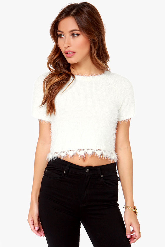 Cute Fuzzy Top Ivory Top Crop Top Sweater Top 38.00 Lulus
