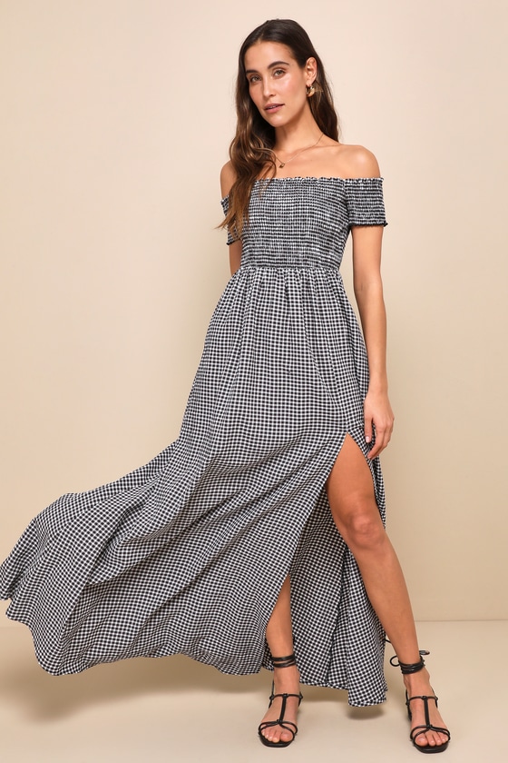 Patsy Black and White Gingham Off-the-Shoulder Dress 9