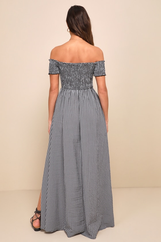 Patsy Black and White Gingham Off-the-Shoulder Dress