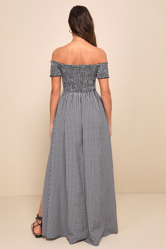 Patsy Black and White Gingham Off-the-Shoulder Dress 10