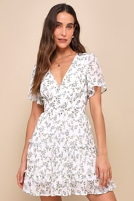 So True White Floral Print Tiered Short Sleeve Mini Dress 8