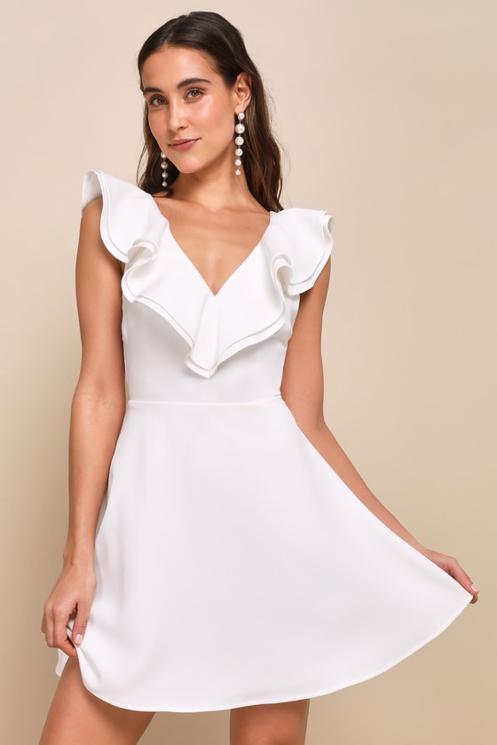 Divine Darling White Ruffled Skater Dress 1