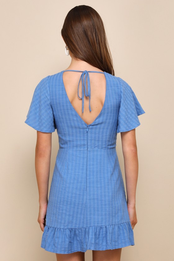 Adorable Sensibility Blue Cutout Tie-Front Ruffled Mini Dress 2