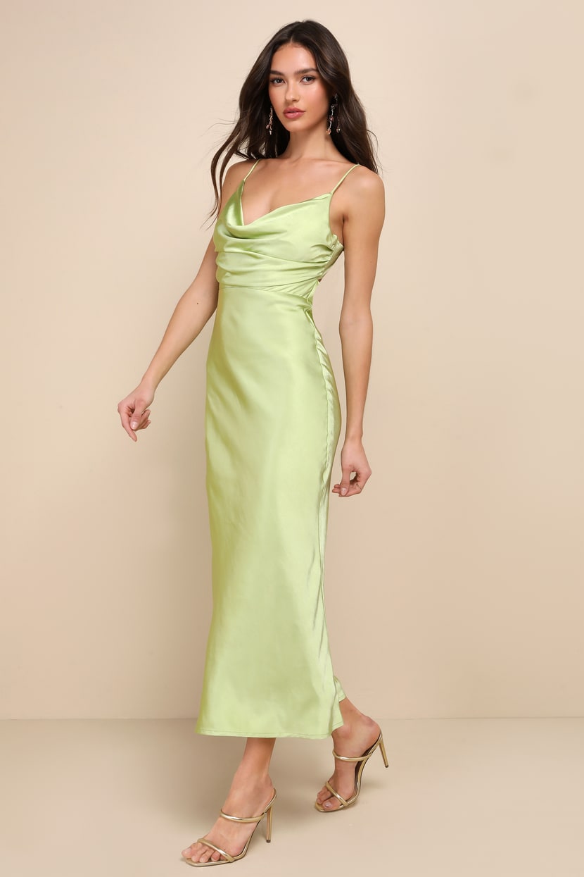 light green silk dress Short Light Green Satin Ruffle Dress – Lisposa main image 1