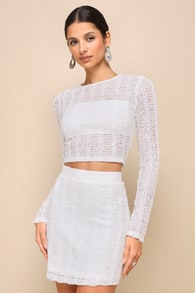 Sultry Event White Sheer Textured Applique Two-Piece Mini Dress