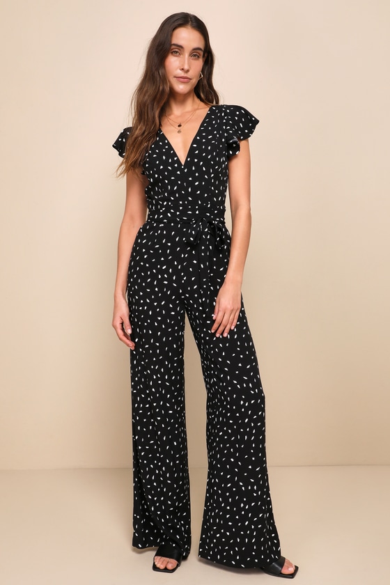 Fine Print Black and White Print Backless Jumpsuit 7