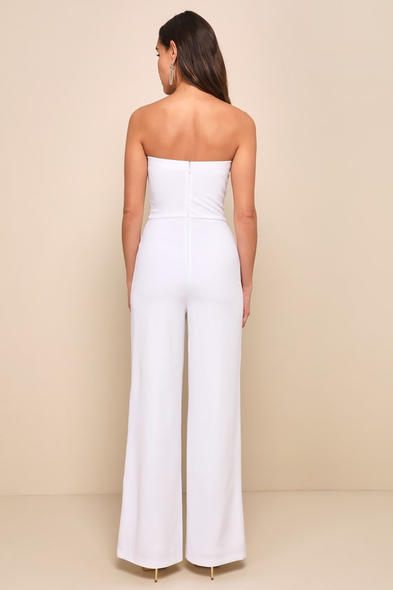 Edith White Strapless Wide-Leg Jumpsuit 6