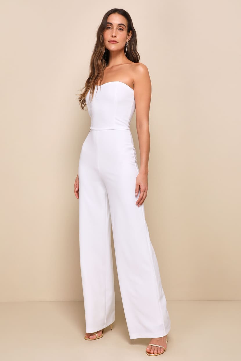 Edith White Strapless Wide-Leg Jumpsuit Edith White Strapless Wide-Leg Jumpsuit