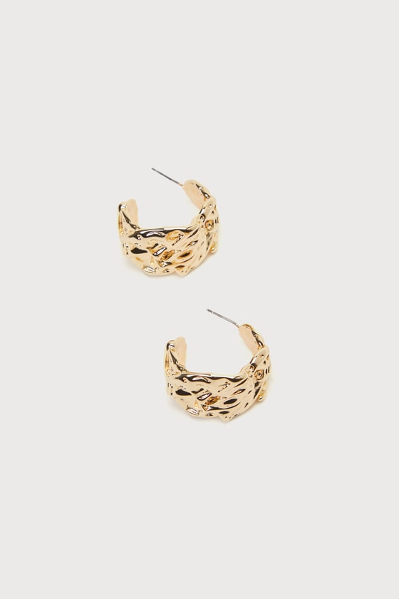 Shop Lulus Mesmerizing Drama 14kt Gold Textured Chunky Hoop Earrings