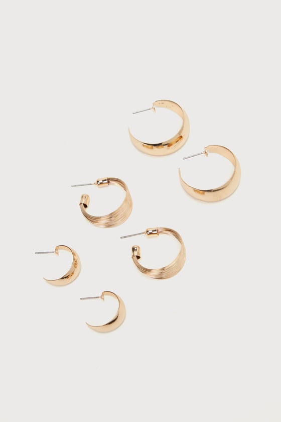 Stylish Solution Gold Three-Piece Huggie Wire Hoop Earring Set 2