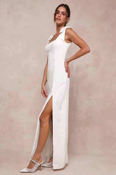 Beloved Beginning White Embroidered Off-the-Shoulder Maxi Dress