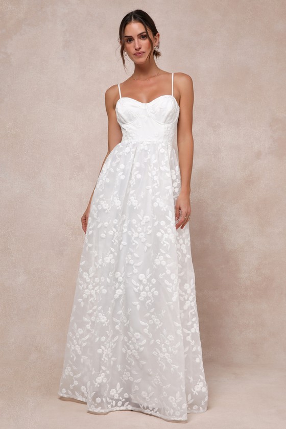 Ethereal Perfection White Organza Embroidered Bustier Maxi Dress 2