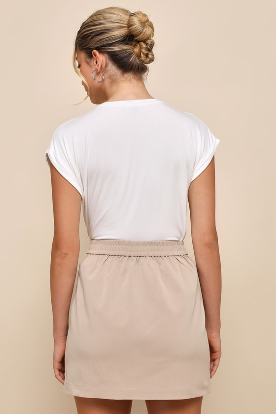 Khaki High-Waisted Skirt - Drawstring Skirt - Cargo Mini