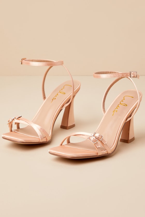 Shop Lulus Cerelia Peach Satin Ankle Strap High Heel Sandals
