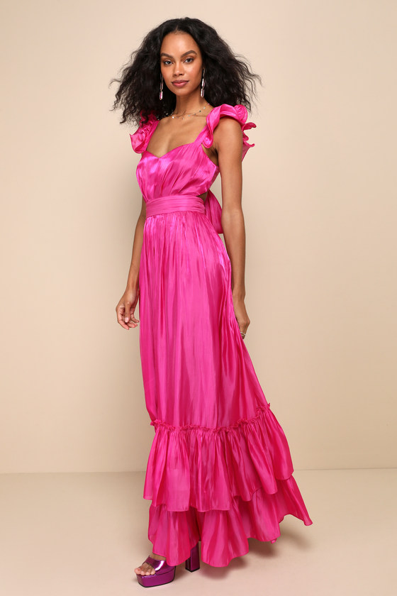Pristine Glow Magenta Pink Ruffled Tie-Back Maxi Dress - thumbnail 5