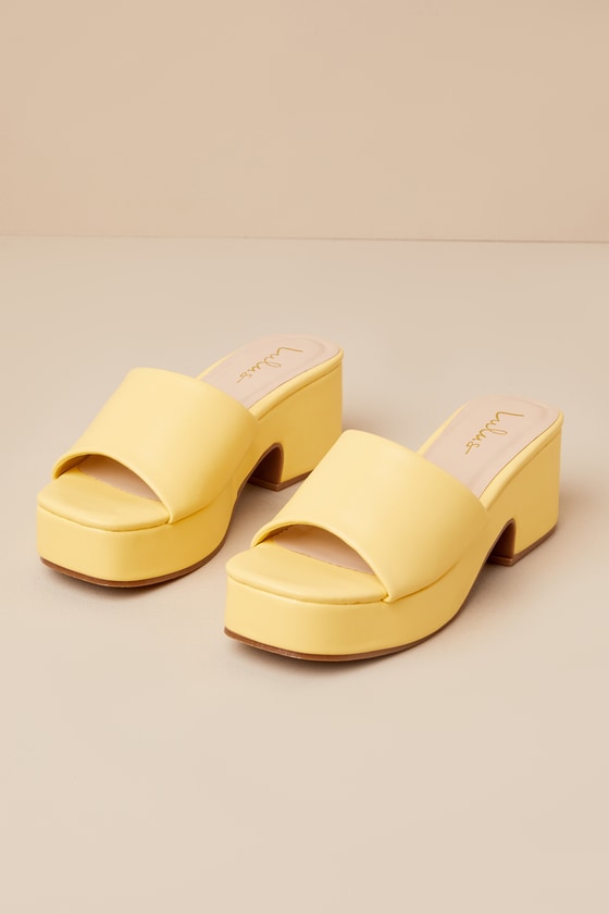 Shop Lulus Etain Butter Yellow Platform Slide Sandals