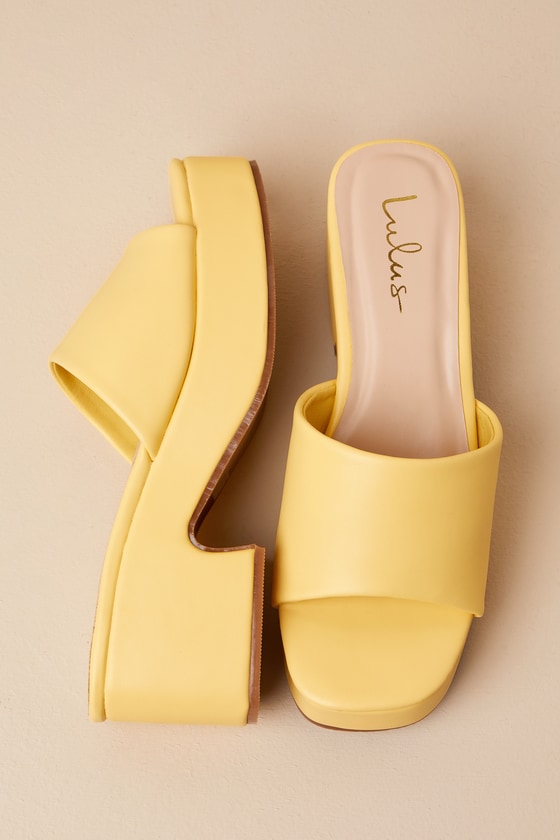 Shop Lulus Etain Butter Yellow Platform Slide Sandals